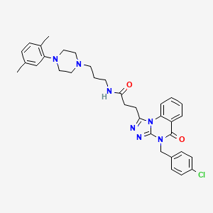 molecular formula C34H38ClN7O2 B2955322 3-(4-(4-chlorobenzyl)-5-oxo-4,5-dihydro-[1,2,4]triazolo[4,3-a]quinazolin-1-yl)-N-(3-(4-(2,5-dimethylphenyl)piperazin-1-yl)propyl)propanamide CAS No. 902960-37-6