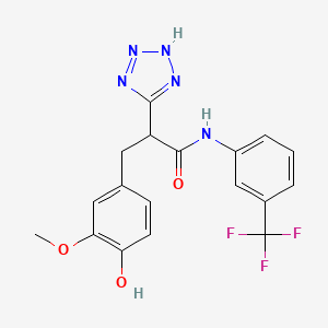 molecular formula C18H16F3N5O3 B2955329 3-(4-hydroxy-3-methoxyphenyl)-2-(2H-tetrazol-5-yl)-N-[3-(trifluoromethyl)phenyl]propanamide CAS No. 483995-89-7