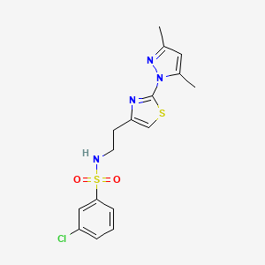 molecular formula C16H17ClN4O2S2 B2955412 3-chloro-N-(2-(2-(3,5-dimethyl-1H-pyrazol-1-yl)thiazol-4-yl)ethyl)benzenesulfonamide CAS No. 1421516-52-0