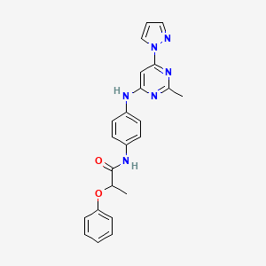 molecular formula C23H22N6O2 B2955417 N-(4-((2-methyl-6-(1H-pyrazol-1-yl)pyrimidin-4-yl)amino)phenyl)-2-phenoxypropanamide CAS No. 1203022-84-7
