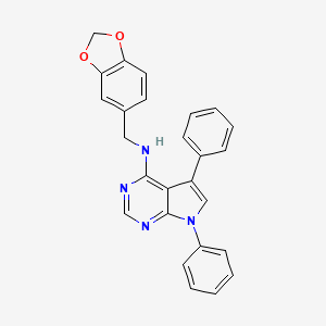 molecular formula C26H20N4O2 B2955450 N-[(2H-1,3-benzodioxol-5-yl)methyl]-5,7-diphenyl-7H-pyrrolo[2,3-d]pyrimidin-4-amine CAS No. 477226-22-5