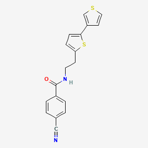 molecular formula C18H14N2OS2 B2955473 N-(2-{[2,3'-bithiophene]-5-yl}ethyl)-4-cyanobenzamide CAS No. 2034253-51-3
