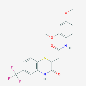 molecular formula C19H17F3N2O4S B2955478 N-(2,4-dimethoxyphenyl)-2-[3-oxo-6-(trifluoromethyl)-3,4-dihydro-2H-1,4-benzothiazin-2-yl]acetamide CAS No. 670255-09-1