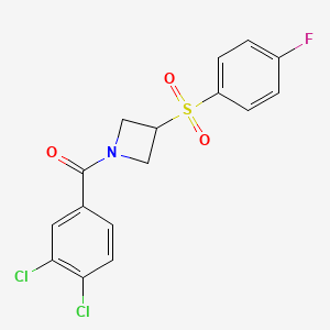 molecular formula C16H12Cl2FNO3S B2955573 1-(3,4-DICHLOROBENZOYL)-3-(4-FLUOROBENZENESULFONYL)AZETIDINE CAS No. 1797143-60-2