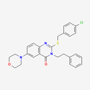 molecular formula C27H26ClN3O2S B2955579 2-{[(4-chlorophenyl)methyl]sulfanyl}-6-(morpholin-4-yl)-3-(2-phenylethyl)-3,4-dihydroquinazolin-4-one CAS No. 689759-71-5