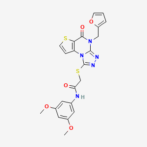molecular formula C22H19N5O5S2 B2955603 N-(3,5-dimethoxyphenyl)-2-((4-(furan-2-ylmethyl)-5-oxo-4,5-dihydrothieno[2,3-e][1,2,4]triazolo[4,3-a]pyrimidin-1-yl)thio)acetamide CAS No. 1242873-53-5