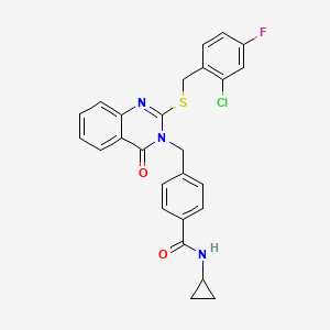 molecular formula C26H21ClFN3O2S B2955638 4-((2-((2-chloro-4-fluorobenzyl)thio)-4-oxoquinazolin-3(4H)-yl)methyl)-N-cyclopropylbenzamide CAS No. 1115433-57-2