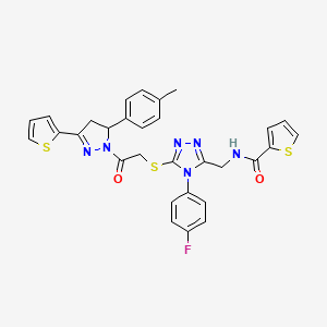 N-[[4-(4-fluorophenyl)-5-[2-[3-(4-methylphenyl)-5-thiophen-2-yl-3,4-dihydropyrazol-2-yl]-2-oxoethyl]sulfanyl-1,2,4-triazol-3-yl]methyl]thiophene-2-carboxamide