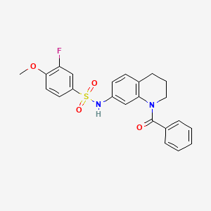 molecular formula C23H21FN2O4S B2955765 N-(1-benzoyl-1,2,3,4-tetrahydroquinolin-7-yl)-3-fluoro-4-methoxybenzene-1-sulfonamide CAS No. 946322-71-0