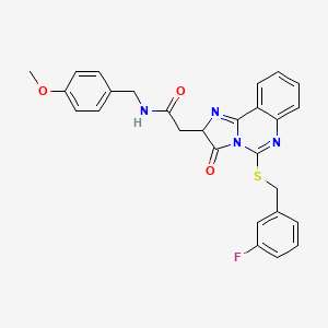 molecular formula C27H23FN4O3S B2955772 2-(5-{[(3-fluorophenyl)methyl]sulfanyl}-3-oxo-2H,3H-imidazo[1,2-c]quinazolin-2-yl)-N-[(4-methoxyphenyl)methyl]acetamide CAS No. 1023456-25-8