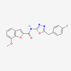 molecular formula C19H14FN3O4 B2955773 N-(5-(4-fluorobenzyl)-1,3,4-oxadiazol-2-yl)-7-methoxybenzofuran-2-carboxamide CAS No. 954695-27-3