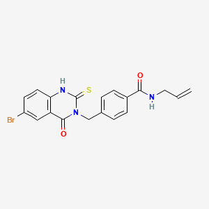4-[(6-bromo-4-oxo-2-sulfanylidene-1H-quinazolin-3-yl)methyl]-N-prop-2-enylbenzamide