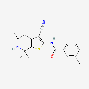 molecular formula C20H23N3OS B2955803 N-(3-cyano-5,5,7,7-tetramethyl-4,5,6,7-tetrahydrothieno[2,3-c]pyridin-2-yl)-3-methylbenzamide CAS No. 627053-39-8