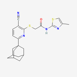 molecular formula C22H24N4OS2 B2955877 2-[6-(1-金刚烷基)-3-氰基吡啶-2-基]硫代基-N-(4-甲基-1,3-噻唑-2-基)乙酰胺 CAS No. 316360-76-6