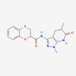 molecular formula C17H18N4O4 B2955878 N-(1,5-dimethyl-6-oxo-4,5,6,7-tetrahydro-1H-pyrazolo[3,4-b]pyridin-3-yl)-2,3-dihydrobenzo[b][1,4]dioxine-2-carboxamide CAS No. 1172337-43-7