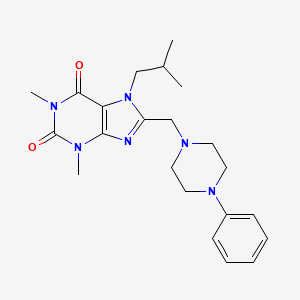 molecular formula C22H30N6O2 B2955879 1,3-Dimethyl-7-(2-methylpropyl)-8-[(4-phenylpiperazin-1-yl)methyl]purine-2,6-dione CAS No. 851941-66-7