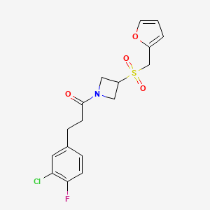 molecular formula C17H17ClFNO4S B2955880 3-(3-Chloro-4-fluorophenyl)-1-(3-((furan-2-ylmethyl)sulfonyl)azetidin-1-yl)propan-1-one CAS No. 1798036-31-3