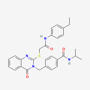 molecular formula C29H30N4O3S B2955883 4-((2-((2-((4-ethylphenyl)amino)-2-oxoethyl)thio)-4-oxoquinazolin-3(4H)-yl)methyl)-N-isopropylbenzamide CAS No. 1115433-29-8