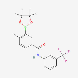 molecular formula C21H23BF3NO3 B2955894 4-methyl-3-(4,4,5,5-tetramethyl-1,3,2-dioxaborolan-2-yl)-N-(3-(trifluoromethyl)phenyl)benzamide CAS No. 882678-81-1