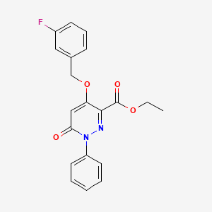 molecular formula C20H17FN2O4 B2956001 ethyl 4-[(3-fluorophenyl)methoxy]-6-oxo-1-phenyl-1,6-dihydropyridazine-3-carboxylate CAS No. 886952-26-7