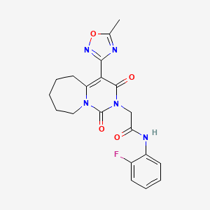molecular formula C20H20FN5O4 B2956032 N-(2-fluorophenyl)-2-[4-(5-methyl-1,2,4-oxadiazol-3-yl)-1,3-dioxo-1H,2H,3H,5H,6H,7H,8H,9H-pyrimido[1,6-a]azepin-2-yl]acetamide CAS No. 1775565-83-7