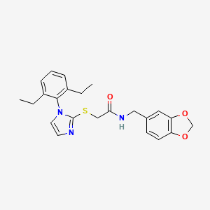 molecular formula C23H25N3O3S B2956040 N-[(2H-1,3-benzodioxol-5-yl)methyl]-2-{[1-(2,6-diethylphenyl)-1H-imidazol-2-yl]sulfanyl}acetamide CAS No. 893377-55-4