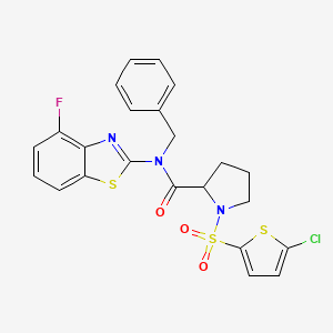 molecular formula C23H19ClFN3O3S3 B2956101 N-benzyl-1-((5-chlorothiophen-2-yl)sulfonyl)-N-(4-fluorobenzo[d]thiazol-2-yl)pyrrolidine-2-carboxamide CAS No. 1050211-64-7