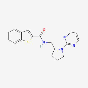 molecular formula C18H18N4OS B2956129 N-{[1-(pyrimidin-2-yl)pyrrolidin-2-yl]methyl}-1-benzothiophene-2-carboxamide CAS No. 2097860-36-9