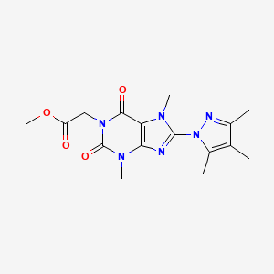 molecular formula C16H20N6O4 B2956171 methyl [3,7-dimethyl-2,6-dioxo-8-(3,4,5-trimethyl-1H-pyrazol-1-yl)-2,3,6,7-tetrahydro-1H-purin-1-yl]acetate CAS No. 1013971-84-0