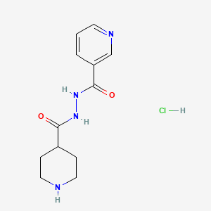 molecular formula C12H17ClN4O2 B2956198 N'-(Piperidine-4-carbonyl)nicotinohydrazide hydrochloride CAS No. 2061765-66-8