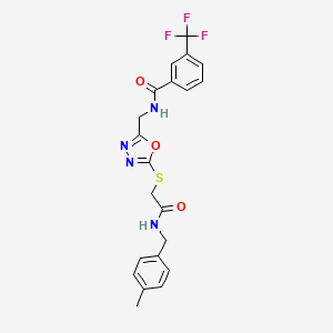 molecular formula C21H19F3N4O3S B2956213 N-((5-((2-((4-methylbenzyl)amino)-2-oxoethyl)thio)-1,3,4-oxadiazol-2-yl)methyl)-3-(trifluoromethyl)benzamide CAS No. 903347-00-2