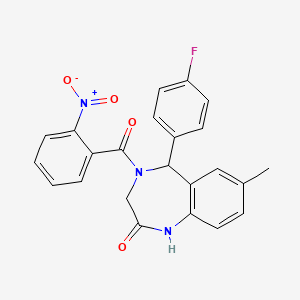 molecular formula C23H18FN3O4 B2956246 5-(4-fluorophenyl)-7-methyl-4-(2-nitrobenzoyl)-3,5-dihydro-1H-1,4-benzodiazepin-2-one CAS No. 533873-80-2