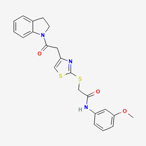 molecular formula C22H21N3O3S2 B2956259 2-((4-(2-(indolin-1-yl)-2-oxoethyl)thiazol-2-yl)thio)-N-(3-methoxyphenyl)acetamide CAS No. 941997-86-0