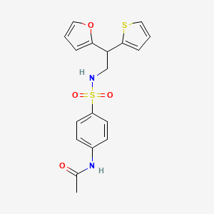 molecular formula C18H18N2O4S2 B2956266 N-(4-{[2-(furan-2-yl)-2-(thiophen-2-yl)ethyl]sulfamoyl}phenyl)acetamide CAS No. 2097865-63-7