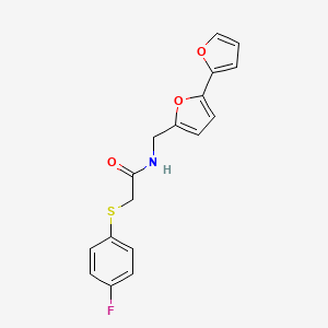 molecular formula C17H14FNO3S B2956275 N-({[2,2'-bifuran]-5-yl}methyl)-2-[(4-fluorophenyl)sulfanyl]acetamide CAS No. 2097915-38-1