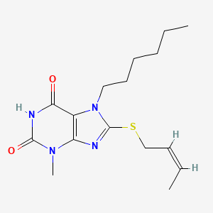 molecular formula C16H24N4O2S B2956302 8-(2-butenylsulfanyl)-7-hexyl-3-methyl-3,7-dihydro-1H-purine-2,6-dione CAS No. 329700-89-2