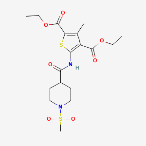 molecular formula C18H26N2O7S2 B2956314 Diethyl 3-methyl-5-(1-(methylsulfonyl)piperidine-4-carboxamido)thiophene-2,4-dicarboxylate CAS No. 832122-09-5
