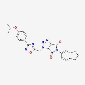 molecular formula C25H24N6O4 B2956325 5-(2,3-dihydro-1H-inden-5-yl)-1-((3-(4-isopropoxyphenyl)-1,2,4-oxadiazol-5-yl)methyl)-1,6a-dihydropyrrolo[3,4-d][1,2,3]triazole-4,6(3aH,5H)-dione CAS No. 1171804-33-3