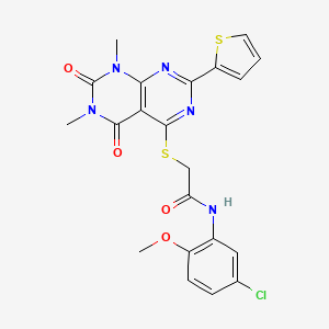 molecular formula C21H18ClN5O4S2 B2956332 N-(5-chloro-2-methoxyphenyl)-2-((6,8-dimethyl-5,7-dioxo-2-(thiophen-2-yl)-5,6,7,8-tetrahydropyrimido[4,5-d]pyrimidin-4-yl)thio)acetamide CAS No. 847191-74-6