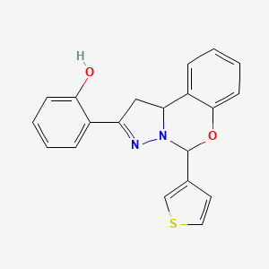 molecular formula C20H16N2O2S B2956333 2-(5-Thien-3-yl-1,10b-dihydropyrazolo[1,5-c][1,3]benzoxazin-2-yl)phenol CAS No. 896618-81-8