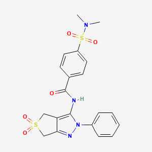 molecular formula C20H20N4O5S2 B2956341 4-(N,N-dimethylsulfamoyl)-N-(5,5-dioxido-2-phenyl-4,6-dihydro-2H-thieno[3,4-c]pyrazol-3-yl)benzamide CAS No. 681266-34-2
