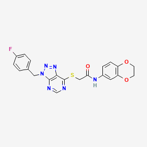 molecular formula C21H17FN6O3S B2956345 N-(2,3-dihydro-1,4-benzodioxin-6-yl)-2-({3-[(4-fluorophenyl)methyl]-3H-[1,2,3]triazolo[4,5-d]pyrimidin-7-yl}sulfanyl)acetamide CAS No. 863457-85-6