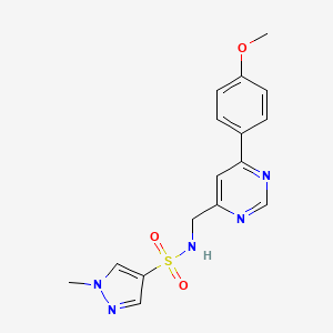 molecular formula C16H17N5O3S B2956348 N-{[6-(4-methoxyphenyl)pyrimidin-4-yl]methyl}-1-methyl-1H-pyrazole-4-sulfonamide CAS No. 2176270-34-9