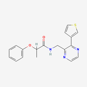 molecular formula C18H17N3O2S B2956378 2-phenoxy-N-((3-(thiophen-3-yl)pyrazin-2-yl)methyl)propanamide CAS No. 2034467-59-7