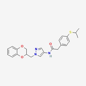 molecular formula C23H25N3O3S B2956382 N-{1-[(2,3-dihydro-1,4-benzodioxin-2-yl)methyl]-1H-pyrazol-4-yl}-2-[4-(propan-2-ylsulfanyl)phenyl]acetamide CAS No. 1788677-68-8
