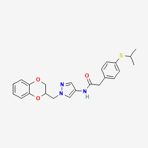 N-(1-((2,3-dihydrobenzo[b][1,4]dioxin-2-yl)methyl)-1H-pyrazol-4-yl)-2-(4-(isopropylthio)phenyl)acetamide