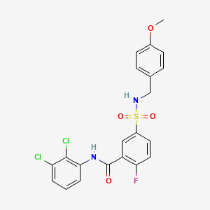 molecular formula C21H17Cl2FN2O4S B2956403 N-(2,3-dichlorophenyl)-2-fluoro-5-{[(4-methoxyphenyl)methyl]sulfamoyl}benzamide CAS No. 451479-94-0