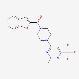 molecular formula C19H17F3N4O2 B2956411 4-[4-(1-benzofuran-2-carbonyl)piperazin-1-yl]-2-methyl-6-(trifluoromethyl)pyrimidine CAS No. 2034264-10-1