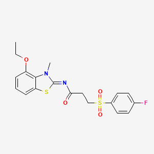 molecular formula C19H19FN2O4S2 B2956434 (E)-N-(4-ethoxy-3-methylbenzo[d]thiazol-2(3H)-ylidene)-3-((4-fluorophenyl)sulfonyl)propanamide CAS No. 895452-59-2