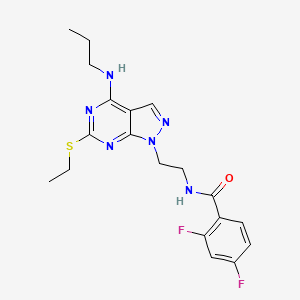 molecular formula C19H22F2N6OS B2956441 N-(2-(6-(ethylthio)-4-(propylamino)-1H-pyrazolo[3,4-d]pyrimidin-1-yl)ethyl)-2,4-difluorobenzamide CAS No. 946282-97-9